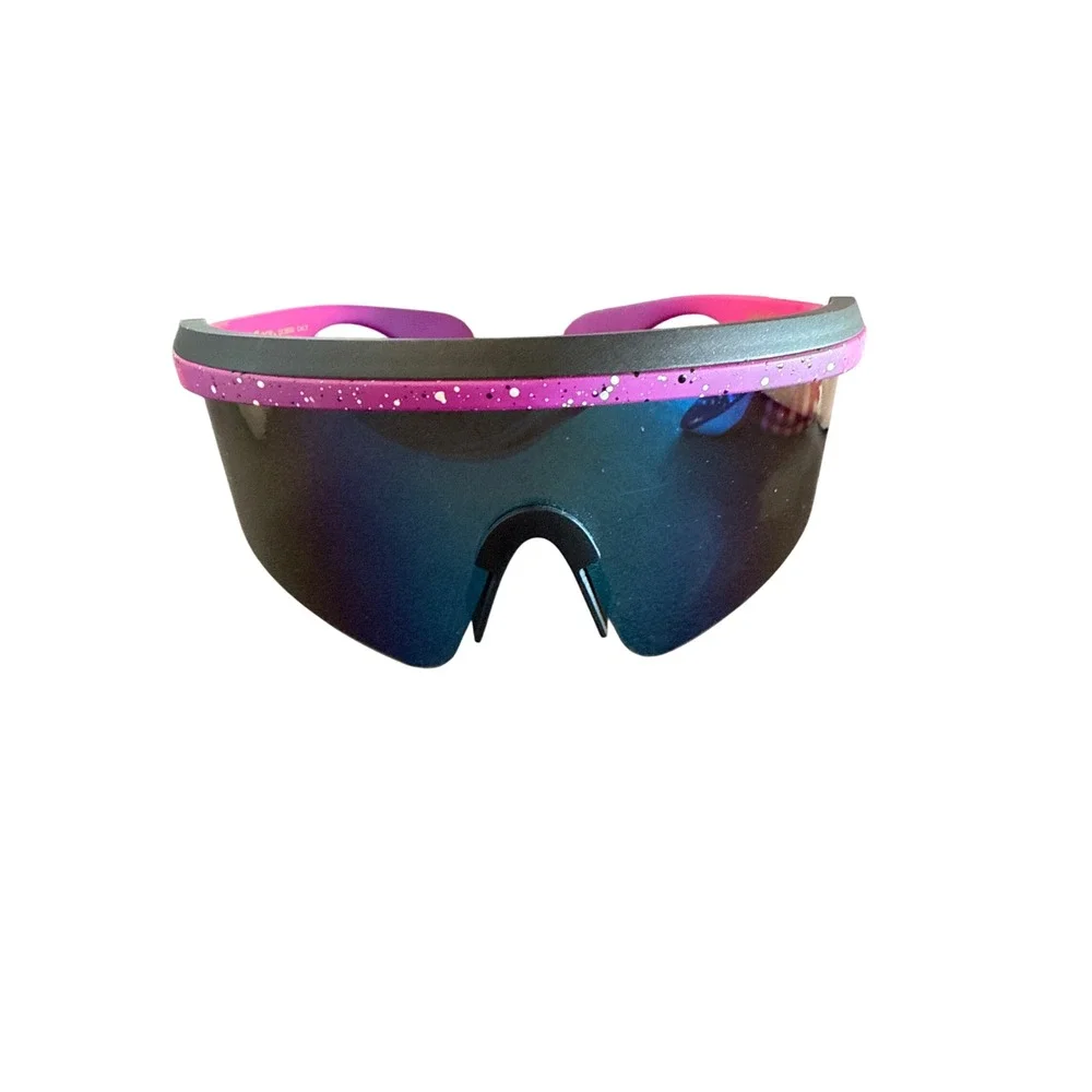 X-Loop Mirrored‎ Lens Sunglasses Pink Purple Speckled Sporty Shield Women's